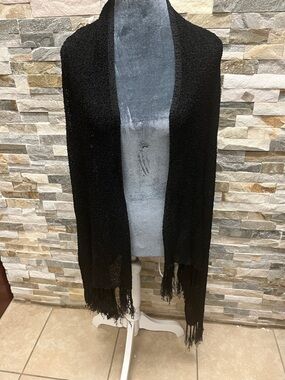 Chico's Black Open-Front Fringe Knit Wrap